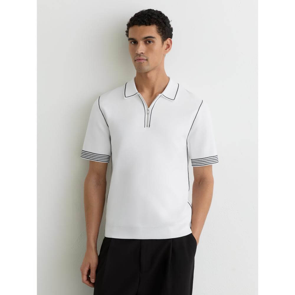 REISS Mason Stitch-Detail Half-Zip Polo Shirt